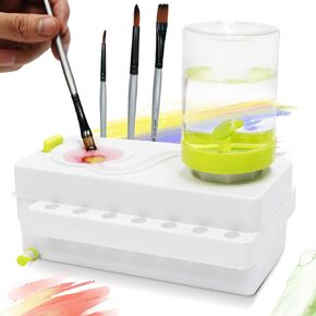 Paint Brush Cleaner, Upgrade Paint Brush Rinser Cup with Drain and Brush Holder, Water Circulation Paintbrush Cleaner Tool for Acrylic, Watercolor, Water-Based Art Supplies Brush Cleaner Set, Green in Saudi Arabia
