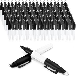 Crtiin 120 Pcs Mini Permanent Markers with Cap Clips Black Markers with Golf Keychain Clips for Badge Golf Ball Marker Pen Black Ink Pens Bulk for Office School Supplies Outdoor Activities, Fine Point