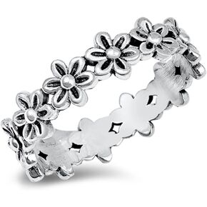 Plumeria Flower Eternity Promise Ring .925 Sterling Silver Daisy Band Sizes 4-10