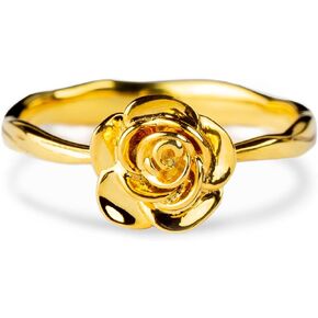 STORYJEWELLERY Story Jewellery Gold Plated Sterling Silver Rose Flower Promise Rings for Women, Dainty Rose Jewelry Gifts for Her, Birthday Christmas Valentines Gifts for Women