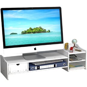 حامل شاشة، حامل شاشة، حامل شاشة مع درج، حامل شاشة بطبقتين للمكتب مع رف تخزين من 3 طبقات، حامل شاشة كمبيوتر وحامل كمبيوتر محمول للمكتب والكمبيوتر الشخصي والطابعة in Kuwait