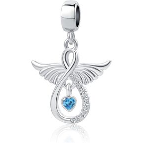 Angel Wings Infinity Blue Heart Crystal Women Beads Charms for Charm Bracelets Jewelry