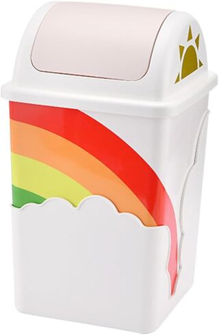 1pc Rainbow Trash Can Bin Plastic Waste Can Mini Trash Can with Lid Kids Decor Kids Trash Can Plastic Container Plastic Rubbish Holder Rubbish Container Lovely Home Waste Pin Pin in Saudi Arabia