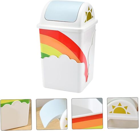 1pc Rainbow Trash Can Bin Plastic Waste Can Mini Trash Can with Lid Kids Decor Kids Trash Can Plastic Container Plastic Rubbish Holder Rubbish Container Lovely Home Waste Pin Pin in Saudi Arabia