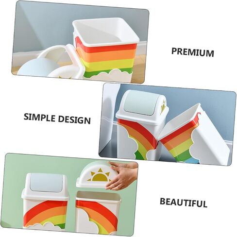 1pc Rainbow Trash Can Bin Plastic Waste Can Mini Trash Can with Lid Kids Decor Kids Trash Can Plastic Container Plastic Rubbish Holder Rubbish Container Lovely Home Waste Pin Pin in Saudi Arabia