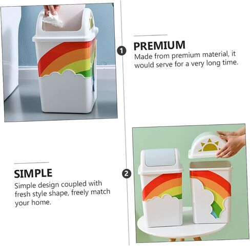 1pc Rainbow Trash Can Bin Plastic Waste Can Mini Trash Can with Lid Kids Decor Kids Trash Can Plastic Container Plastic Rubbish Holder Rubbish Container Lovely Home Waste Pin Pin in Saudi Arabia