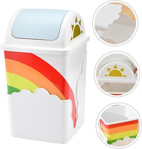 1pc Rainbow Trash Can Bin Plastic Waste Can Mini Trash Can with Lid Kids Decor Kids Trash Can Plastic Container Plastic Rubbish Holder Rubbish Container Lovely Home Waste Pin Pin in Saudi Arabia