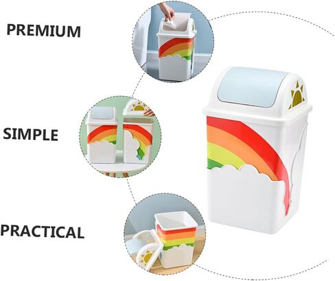 1pc Rainbow Trash Can Bin Plastic Waste Can Mini Trash Can with Lid Kids Decor Kids Trash Can Plastic Container Plastic Rubbish Holder Rubbish Container Lovely Home Waste Pin Pin in Saudi Arabia