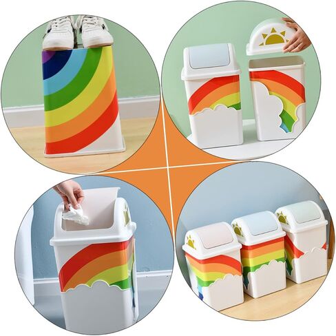 1pc Rainbow Trash Can Bin Plastic Waste Can Mini Trash Can with Lid Kids Decor Kids Trash Can Plastic Container Plastic Rubbish Holder Rubbish Container Lovely Home Waste Pin Pin in Saudi Arabia
