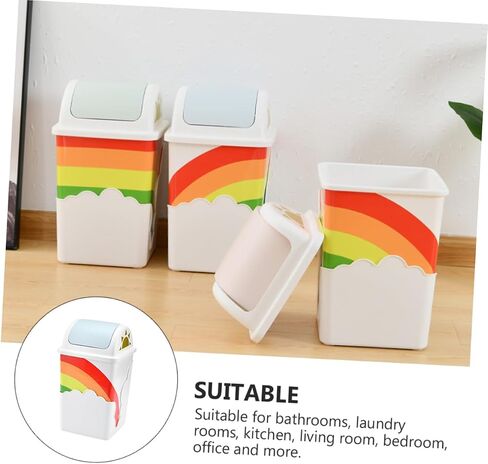 1pc Rainbow Trash Can Bin Plastic Waste Can Mini Trash Can with Lid Kids Decor Kids Trash Can Plastic Container Plastic Rubbish Holder Rubbish Container Lovely Home Waste Pin Pin in Saudi Arabia