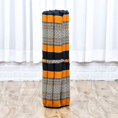 Leewadee Zabuton Seating Cushion – Square Floor Seat for Meditation Exercises, Light Yoga Mat Filled with Kapok, 28 x 28 inches, Black Orange in Saudi Arabia