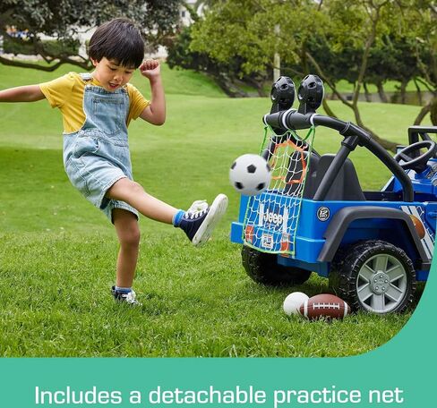 Power Wheels Ride-On Toy Gameday Jeep Wrangler Battery-Powered Vehicle with Sounds, Sports Net & 3 Balls, Preschool Kids Ages 3+ Years​ in Saudi Arabia
