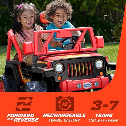 مجموعة من العجلات الكهربائية، لعبة ركوب جيب رانجلر القوية الناطقة مع أصوات وميكروفون، لعبة ما قبل المدرسة، جر متعدد التضاريس، مقعدان، أسود وأحمر + بطارية بديلة 12 فولت 12 أمبير قابلة لإعادة الشحن in Kuwait