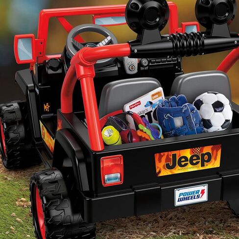 مجموعة من العجلات الكهربائية، لعبة ركوب جيب رانجلر القوية الناطقة مع أصوات وميكروفون، لعبة ما قبل المدرسة، جر متعدد التضاريس، مقعدان، أسود وأحمر + بطارية بديلة 12 فولت 12 أمبير قابلة لإعادة الشحن in Kuwait