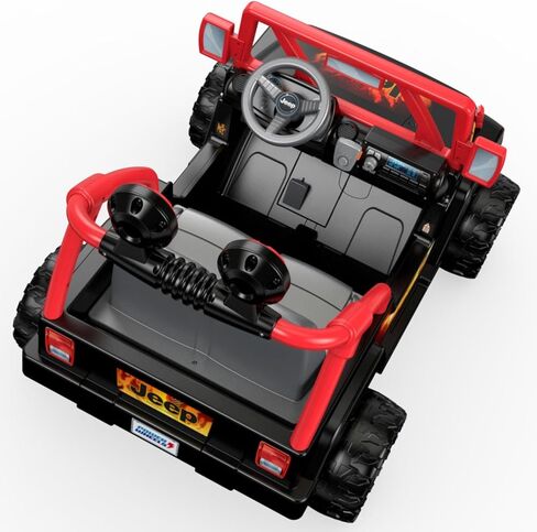 مجموعة من العجلات الكهربائية، لعبة ركوب جيب رانجلر القوية الناطقة مع أصوات وميكروفون، لعبة ما قبل المدرسة، جر متعدد التضاريس، مقعدان، أسود وأحمر + بطارية بديلة 12 فولت 12 أمبير قابلة لإعادة الشحن in Kuwait