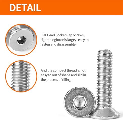 M5 x 8mm 12mm 16mm 20mm 25mm Flat Head Socket Cap Screws Countersunk Bolts, 304 Stainless Steel, Allen Socket Drive, Metric Fully Threaded, Bright Finish, Assortment Kit 50PCS in Saudi Arabia