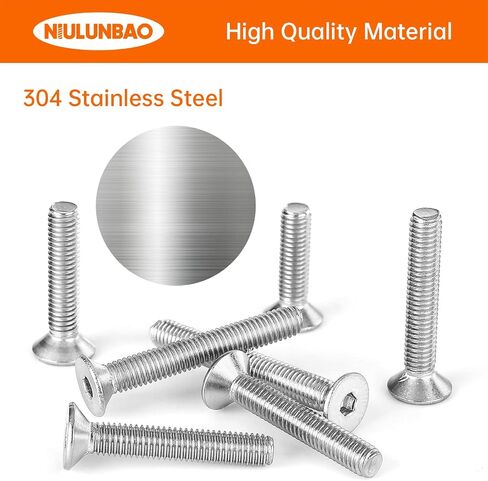 M5 x 8mm 12mm 16mm 20mm 25mm Flat Head Socket Cap Screws Countersunk Bolts, 304 Stainless Steel, Allen Socket Drive, Metric Fully Threaded, Bright Finish, Assortment Kit 50PCS in Saudi Arabia