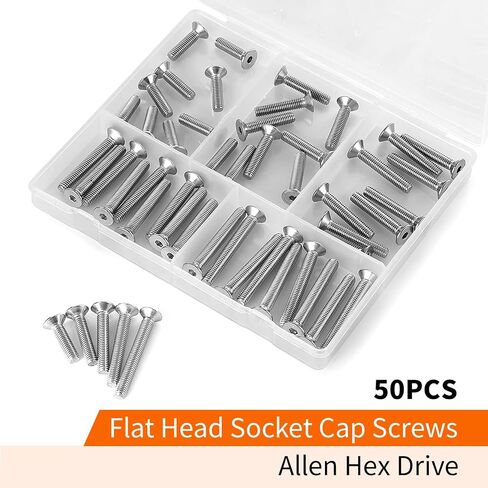 M5 x 8mm 12mm 16mm 20mm 25mm Flat Head Socket Cap Screws Countersunk Bolts, 304 Stainless Steel, Allen Socket Drive, Metric Fully Threaded, Bright Finish, Assortment Kit 50PCS in Saudi Arabia