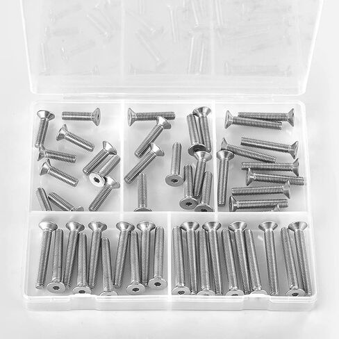 M5 x 8mm 12mm 16mm 20mm 25mm Flat Head Socket Cap Screws Countersunk Bolts, 304 Stainless Steel, Allen Socket Drive, Metric Fully Threaded, Bright Finish, Assortment Kit 50PCS in Saudi Arabia