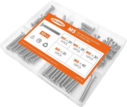 M5 x 8mm 12mm 16mm 20mm 25mm Flat Head Socket Cap Screws Countersunk Bolts, 304 Stainless Steel, Allen Socket Drive, Metric Fully Threaded, Bright Finish, Assortment Kit 50PCS in Saudi Arabia