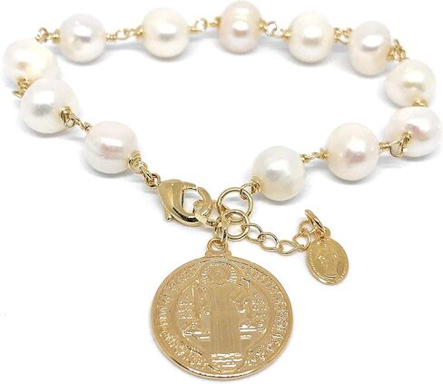 مجوهرات حماية سوار من لؤلؤ المياه العذبة المزروعة بميدالية سان بينيتو in Kuwait