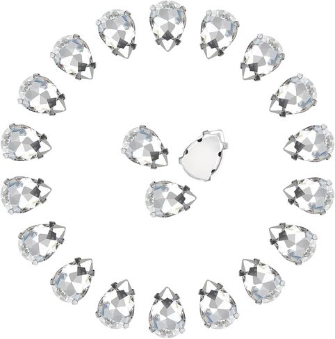 Sew on Rhinestones 86PCS 13 × 18 mm Glass Jewels Diamond Rhinestones Kit Metal Flat Back Rhinestones Prongs Setting Sewing Claw Tear Drop Shape Gems for Crafts, Clothes, Shoes Mixed Colors in Kuwait