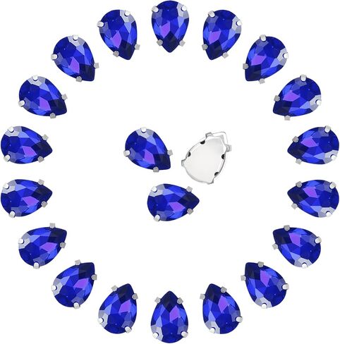 Sew on Rhinestones 86PCS 13 × 18 mm Glass Jewels Diamond Rhinestones Kit Metal Flat Back Rhinestones Prongs Setting Sewing Claw Tear Drop Shape Gems for Crafts, Clothes, Shoes Mixed Colors in Kuwait