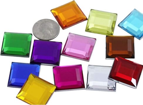 Allstarco 24mm Flat Back Acrylic Square Gems Rhinestones Cosplay Costume Embelishments - 60 Pieces (Assorted Colors) in Kuwait