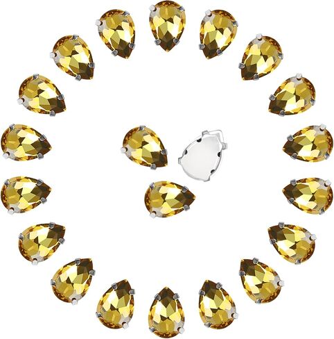 Sew on Rhinestones 86PCS 13 × 18 mm Glass Jewels Diamond Rhinestones Kit Metal Flat Back Rhinestones Prongs Setting Sewing Claw Tear Drop Shape Gems for Crafts, Clothes, Shoes Mixed Colors in Kuwait