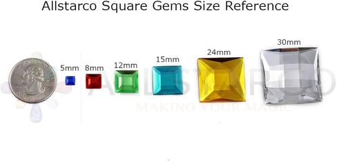 Allstarco 24mm Flat Back Acrylic Square Gems Rhinestones Cosplay Costume Embelishments - 60 Pieces (Assorted Colors) in Kuwait