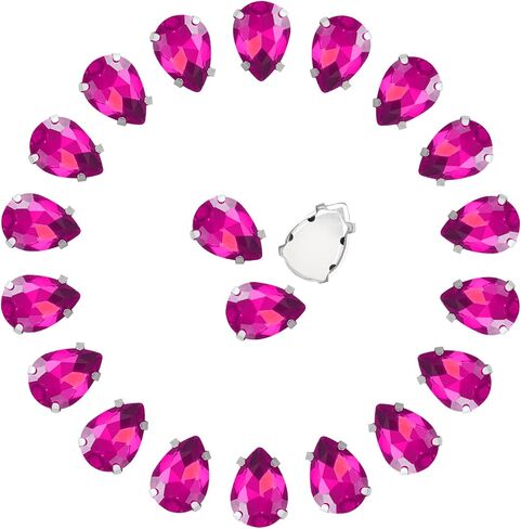Sew on Rhinestones 86PCS 13 × 18 mm Glass Jewels Diamond Rhinestones Kit Metal Flat Back Rhinestones Prongs Setting Sewing Claw Tear Drop Shape Gems for Crafts, Clothes, Shoes Mixed Colors in Kuwait