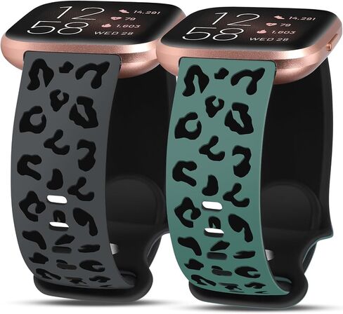Minyee 2 Packs Leopard Engraved Band Compatible with Fitbit Versa 2/Fitbit Versa/Versa Lite Bands Women, Two-Tone Cheetah Soft Silicone Sport Designer Cute Fancy Summer Strap for Versa 2 Smart Watch in Saudi Arabia