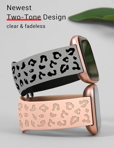 Minyee 2 Packs Leopard Engraved Band Compatible with Fitbit Versa 2/Fitbit Versa/Versa Lite Bands Women, Two-Tone Cheetah Soft Silicone Sport Designer Cute Fancy Summer Strap for Versa 2 Smart Watch in Kuwait