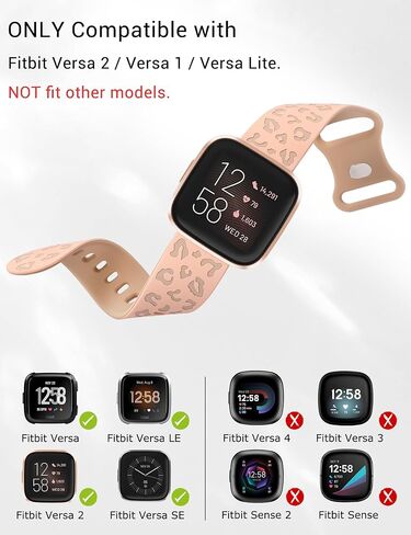 Minyee 2 Packs Leopard Engraved Band Compatible with Fitbit Versa 2/Fitbit Versa/Versa Lite Bands Women, Two-Tone Cheetah Soft Silicone Sport Designer Cute Fancy Summer Strap for Versa 2 Smart Watch in Kuwait