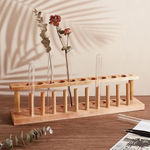 FINGERINSPIRE 10-Hole Wood Test Tube Holder Stand for 22mm/0.86inch Tubes Glass Test Tube Set with Drying Pins and Wood Rack Sandy Brown Lab Test Tube Rack Holder Stand Laboratory Supplies in Saudi Arabia