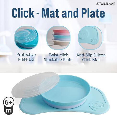 طبق أطفال Twistshake مع كوب شفط، Click Mat Mini 31 x 17 سم + طبق أطفال على السيليكون، خالي من مادة BPA، غير قابل للانزلاق، من 6 أشهر (أبيض) in Kuwait