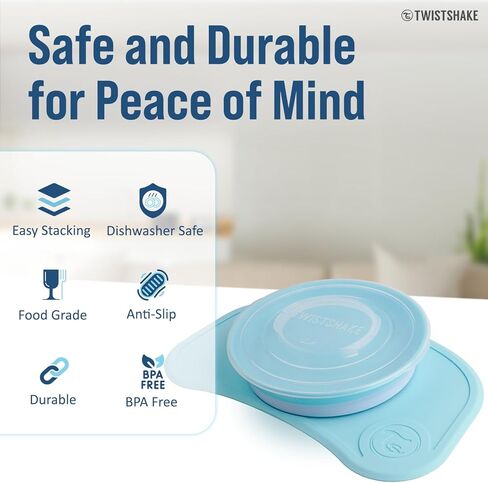 طبق أطفال Twistshake مع كوب شفط، Click Mat Mini 31 x 17 سم + طبق أطفال على السيليكون، خالي من مادة BPA، غير قابل للانزلاق، من 6 أشهر (أبيض) in Kuwait