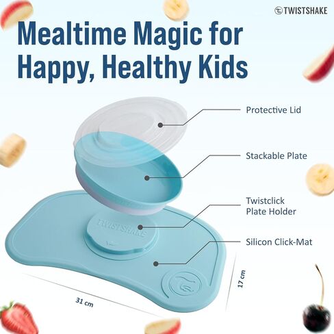 طبق أطفال Twistshake مع كوب شفط، Click Mat Mini 31 x 17 سم + طبق أطفال على السيليكون، خالي من مادة BPA، غير قابل للانزلاق، من 6 أشهر (أبيض) in Kuwait