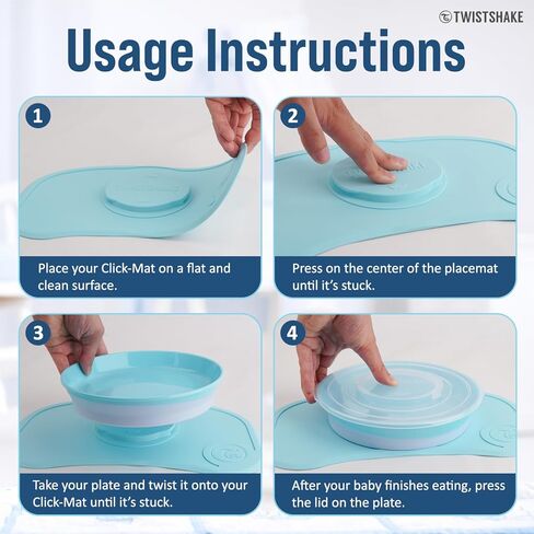 طبق أطفال Twistshake مع كوب شفط، Click Mat Mini 31 x 17 سم + طبق أطفال على السيليكون، خالي من مادة BPA، غير قابل للانزلاق، من 6 أشهر (أبيض) in Kuwait