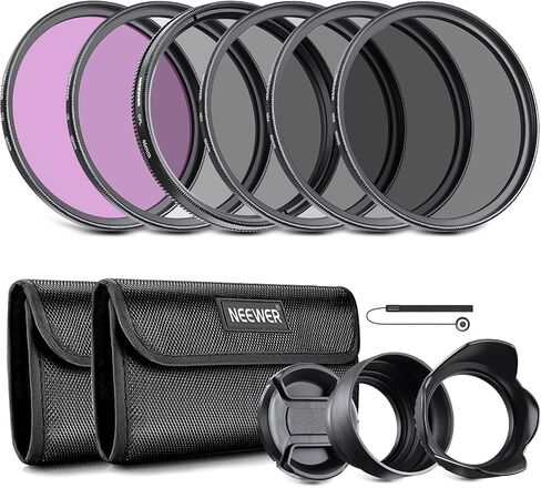 NEEWER 43mm ND Lens Filter Kit: UV, CPL, FLD, ND2, ND4, ND8, Lens Hood and Lens Cap Compatible with Canon Nikon Sony Panasonic DSLR Cameras with 43mm Lens in Kuwait