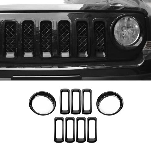 CheroCar for Patriot Mesh Grille Grill Insert & Headlight Turn Light Cover Trim Exterior Accessories for Jeep Patriot 2011-2016 in Saudi Arabia