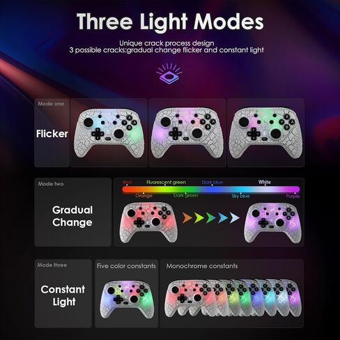 وحدات تحكم التبديل HTQ LED، وحدة تحكم التبديل اللاسلكية للتبديل/سويتش لايت/سويتش OLED، لوحة تحكم عن بعد للتبديل مع 8 ألوان إضاءة LED/لقطة شاشة/تنبيه/اهتزاز مزدوج/تربو/تحكم في الحركة in Kuwait