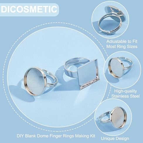 DICOSMETIC 20Sets Adjustable Cabochon Ring Base Bezel Tray Antique Bronze Flat Blank Ring Base Brass Pad Ring Blank Round Square Base Finger Ring with Glass Cabochons for Jewelry Making in Saudi Arabia