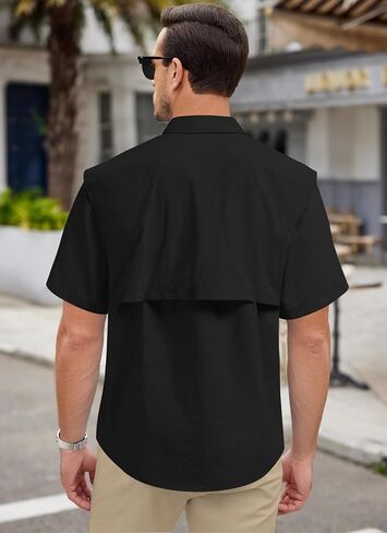 قميص صيد السمك للرجال بأكمام قصيرة، قميص صيفي مقاوم للماء للمشي لمسافات طويلة، قميص بأزرار سفلية مع جيب بسحاب، خفيف الوزن in Kuwait