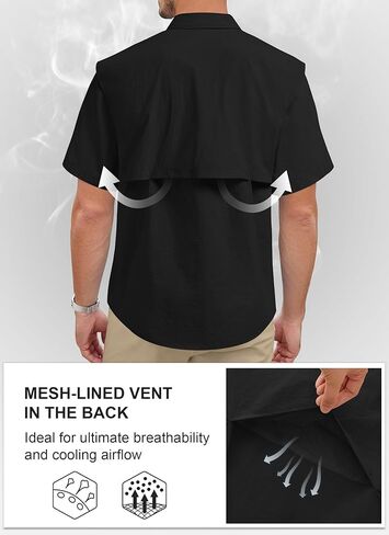 قميص صيد السمك للرجال بأكمام قصيرة، قميص صيفي مقاوم للماء للمشي لمسافات طويلة، قميص بأزرار سفلية مع جيب بسحاب، خفيف الوزن in Kuwait