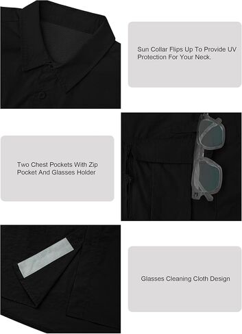 قميص صيد السمك للرجال بأكمام قصيرة، قميص صيفي مقاوم للماء للمشي لمسافات طويلة، قميص بأزرار سفلية مع جيب بسحاب، خفيف الوزن in Kuwait