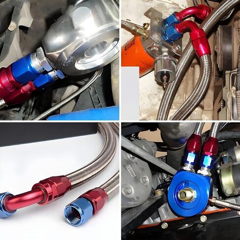 AICEL 6AN Hose End Fitting, Aluminum Straight Swivel for Braided CPE Fuel Hose 0° 45° 90° 180°, Red & Blue Hose End Fitting Adapter Kit for Fuel Oil Line, Auto Accessories for All Cars (6AN-45°) in Saudi Arabia