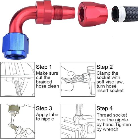 AICEL 6AN Hose End Fitting, Aluminum Straight Swivel for Braided CPE Fuel Hose 0° 45° 90° 180°, Red & Blue Hose End Fitting Adapter Kit for Fuel Oil Line, Auto Accessories for All Cars (6AN-45°) in Saudi Arabia