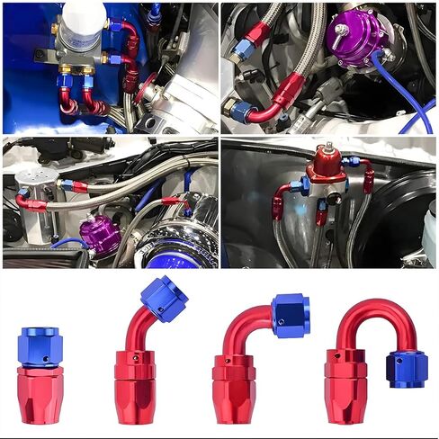 AICEL 6AN Hose End Fitting, Aluminum Straight Swivel for Braided CPE Fuel Hose 0° 45° 90° 180°, Red & Blue Hose End Fitting Adapter Kit for Fuel Oil Line, Auto Accessories for All Cars (6AN-45°) in Saudi Arabia