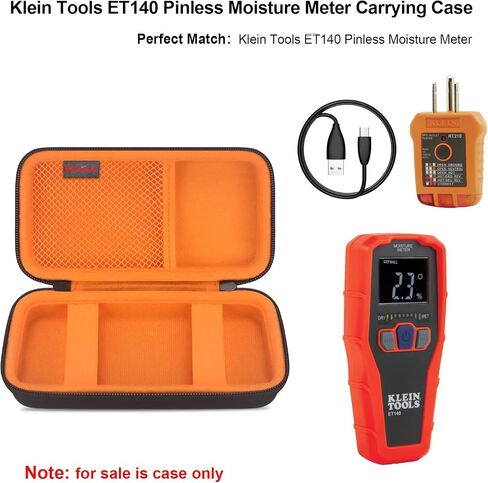 Carrying Case for Klein Tools ET140 Pinless Moisture Meter, Klein ET140 Travel Storage Bag Organize Holder, Extra Mesh Pocket Fits Battery Cable, Black+ Inside Orange in Saudi Arabia
